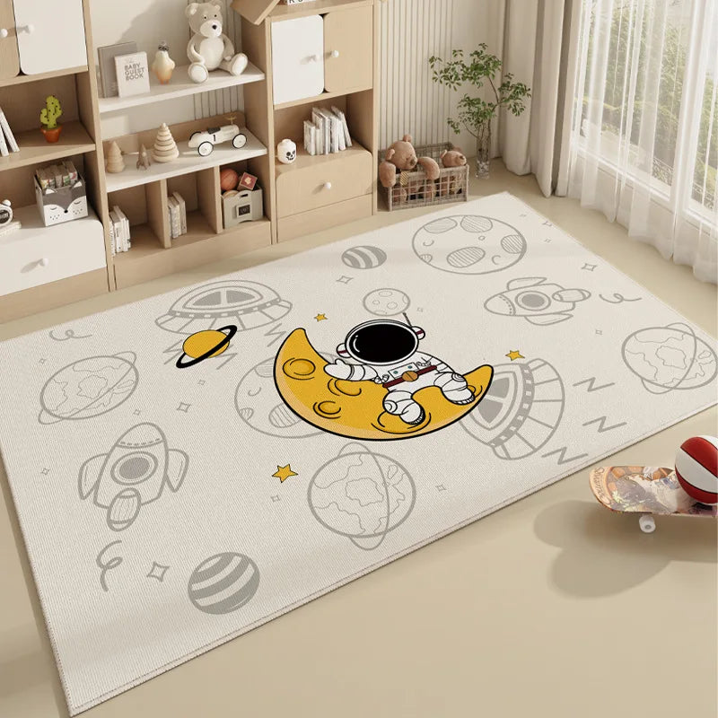 VIKAMA Spaceman Kids Rug Crystal Pile Washable Cushioned Bedroom Living Room Playmat