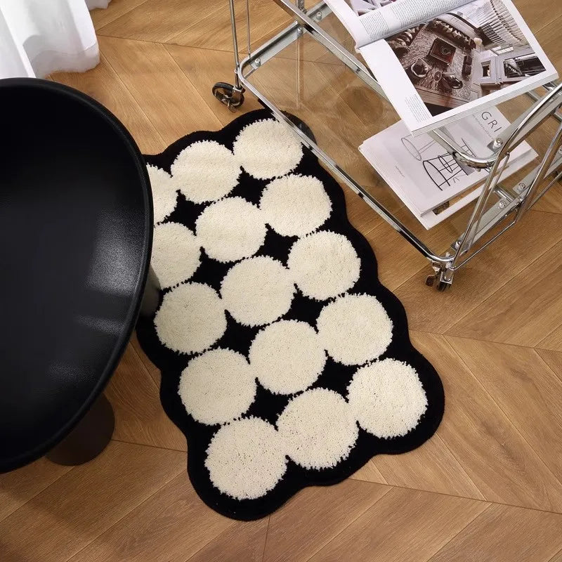 VIKAMA Black White Plush Entry Mat Non-Slip Wear-Resistant Bathroom Door Carpet