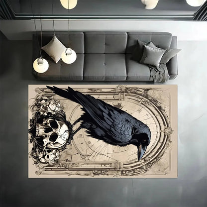 Gothic Raven Skull Area Rug