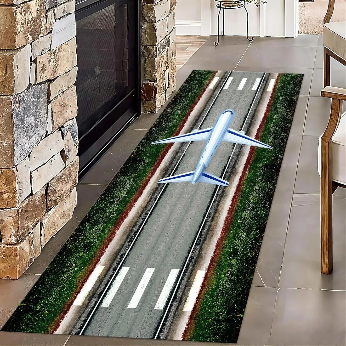 Airplane Runway Long Hallway Airport Style Runner Rug