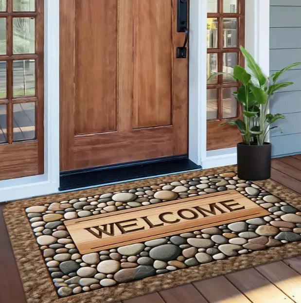 Stone patterned farmhouse welcome front door mat