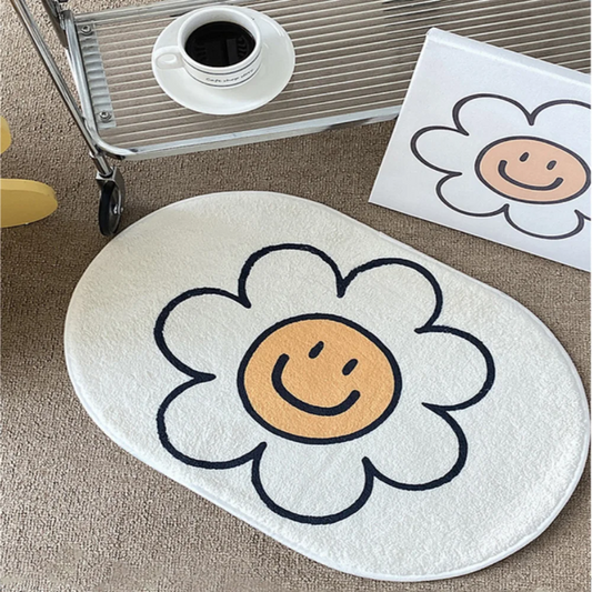 VIKAMA Floral Faux Cashmere Carpet Soft Non-Slip Entrance Bedroom Bathroom Floor Mat