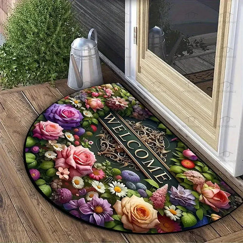 VIKAMA Floral Semi-Circle Door Mat
