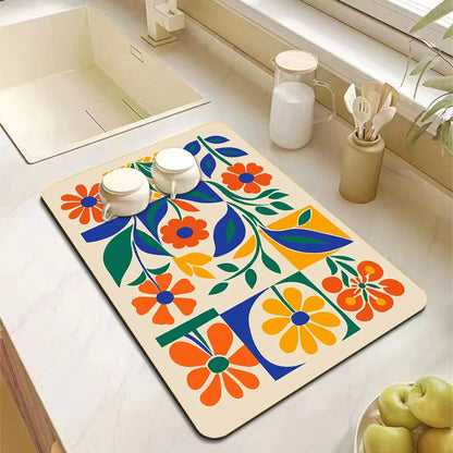 Absorbent kitchen drying drain mat