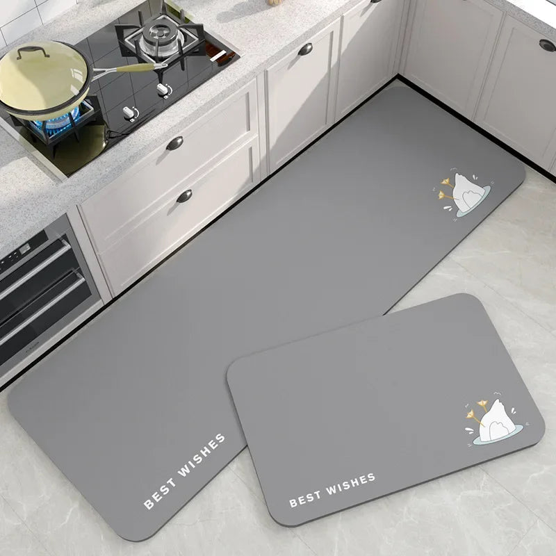 VIKAMA Diatomite Kitchen Mat Non-Slip Waterproof Absorbent Cartoon Rug Home Decor