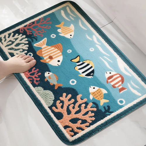Cartoon Fish Bathroom Mat Non-Slip Absorbent Shower Room Carpet Machine Washable Floor Rug Home Decor
