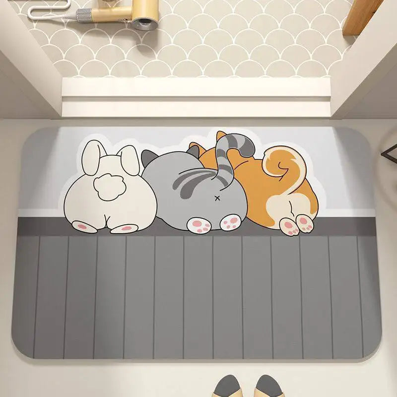 Cute cat quick-dry non-slip mat