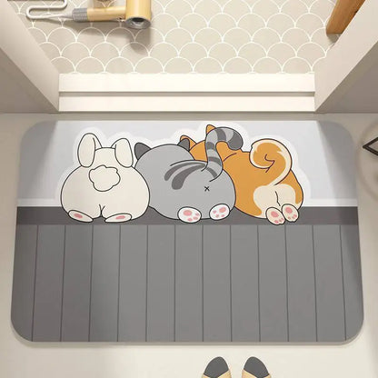 Cute cat quick-dry non-slip mat