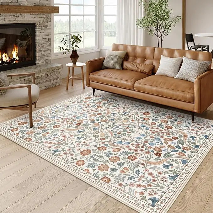 Floral vine pattern soft floor rug