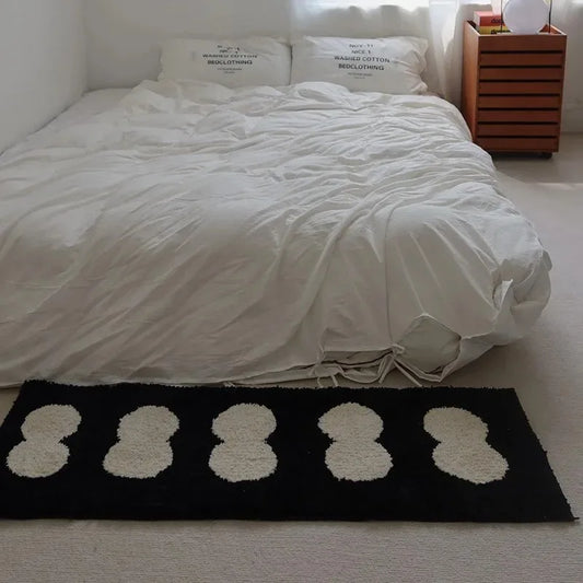 VIKAMA Black White Plush Bedside Rug Soft Bedroom Living Room Home Decor
