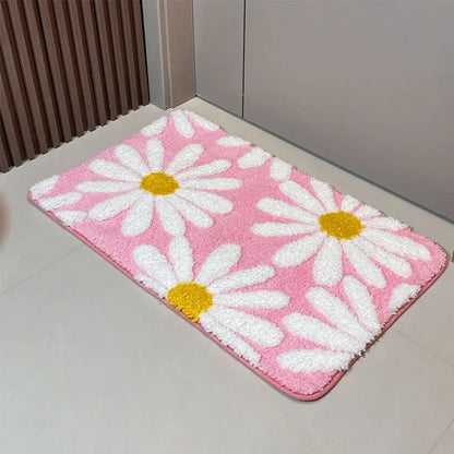 VIKAMA Scandinavian Daisy Bathroom Mat Non-Slip Absorbent Quick-Dry Entrance Floor Rug Home Decor