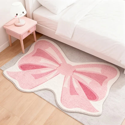 VIKAMA Pink Bow Irregular Rug Bedroom Living Room Luxury Bedside Mat Home Decor