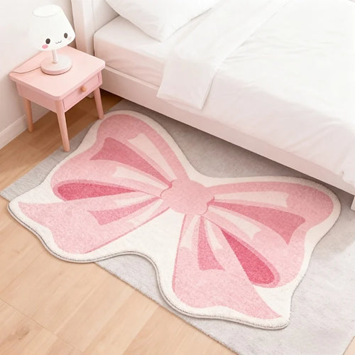 VIKAMA Pink Bow Irregular Rug Bedroom Living Room Luxury Bedside Mat Home Decor