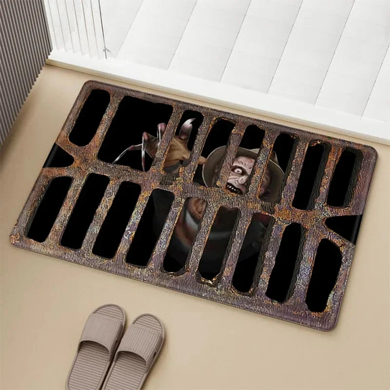 VIKAMA Halloween Clown Trap Rug 3D Illusion Non-Slip Bathroom Entrance Mat Home Decor