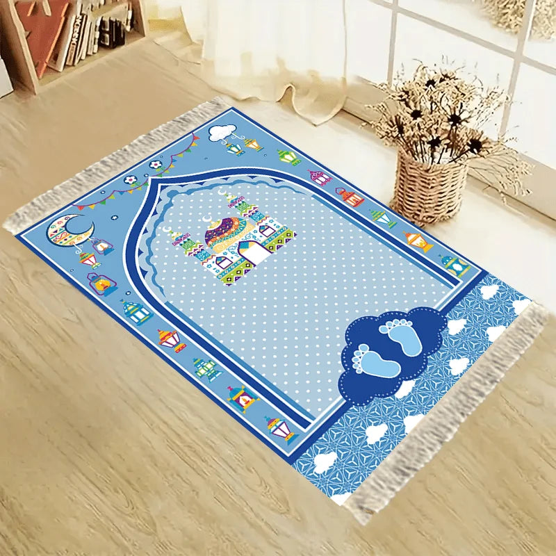 VIKAMA Children’s Cartoon Mosque Lantern Prayer Mat Foldable Portable Indoor Outdoor Rug