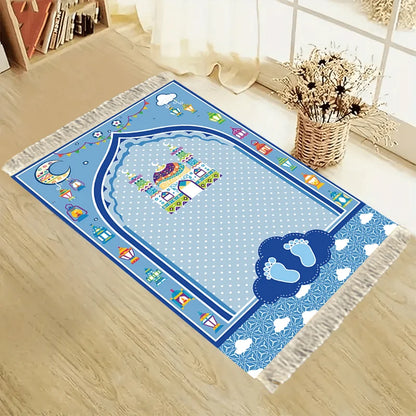 VIKAMA Children’s Cartoon Mosque Lantern Prayer Mat Foldable Portable Indoor Outdoor Rug