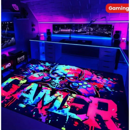 Gaming Player Flannel Floor Mat Halloween Controller Pattern Non-Slip Carpet Game Room Atmosphere Rug Home Decor