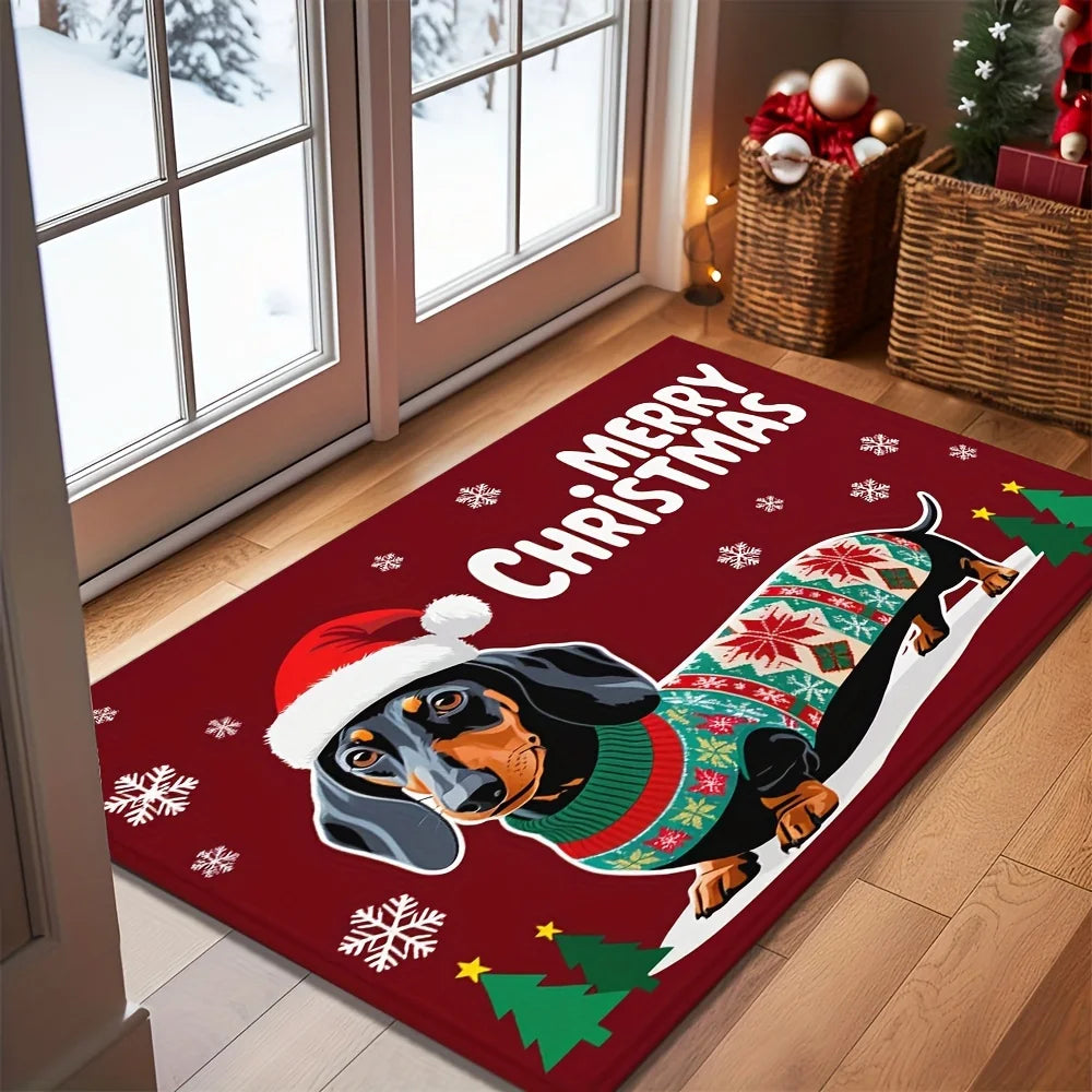 VIKAMA Dachshund Christmas Welcome Mat Non-Slip Rug