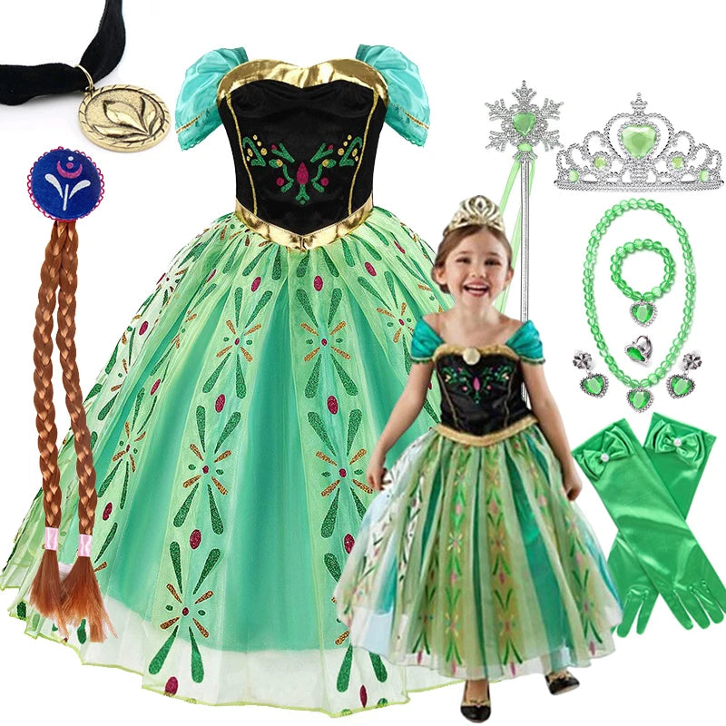 Disney Frozen Elsa Anna Mesh Ball Gown Costume Dress For Girls