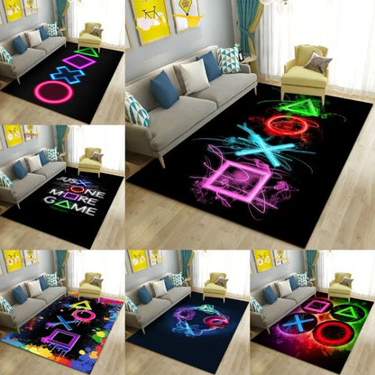 Game Controller Neon Carpet Gamepad Symbol Non-Slip Rug Living Room Home Decor “One More Game” Mat