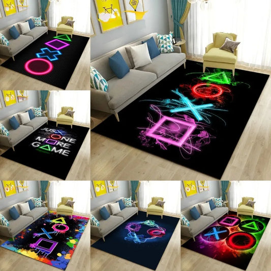 Game Controller Neon Carpet Gamepad Symbol Non-Slip Rug Living Room Home Decor “One More Game” Mat