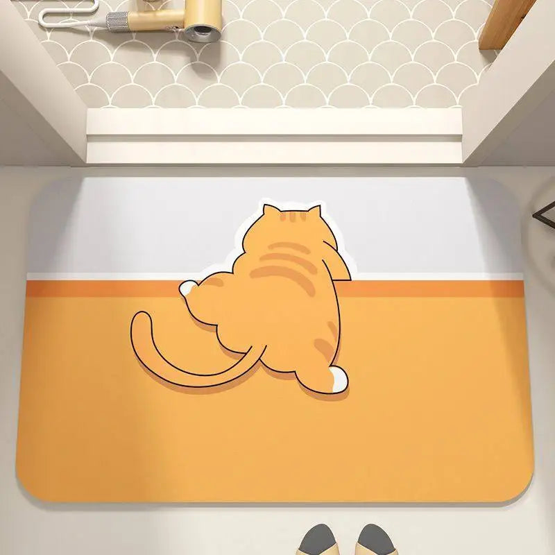 Cute cat quick-dry non-slip mat