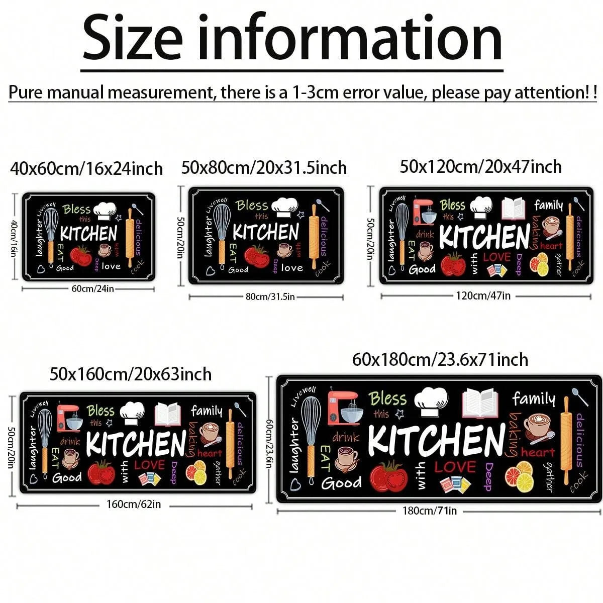 VIKAMA Printed Kitchen Non-Slip Floor Mat Set