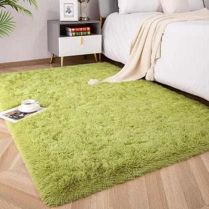 Large pink fluffy children’s area rug