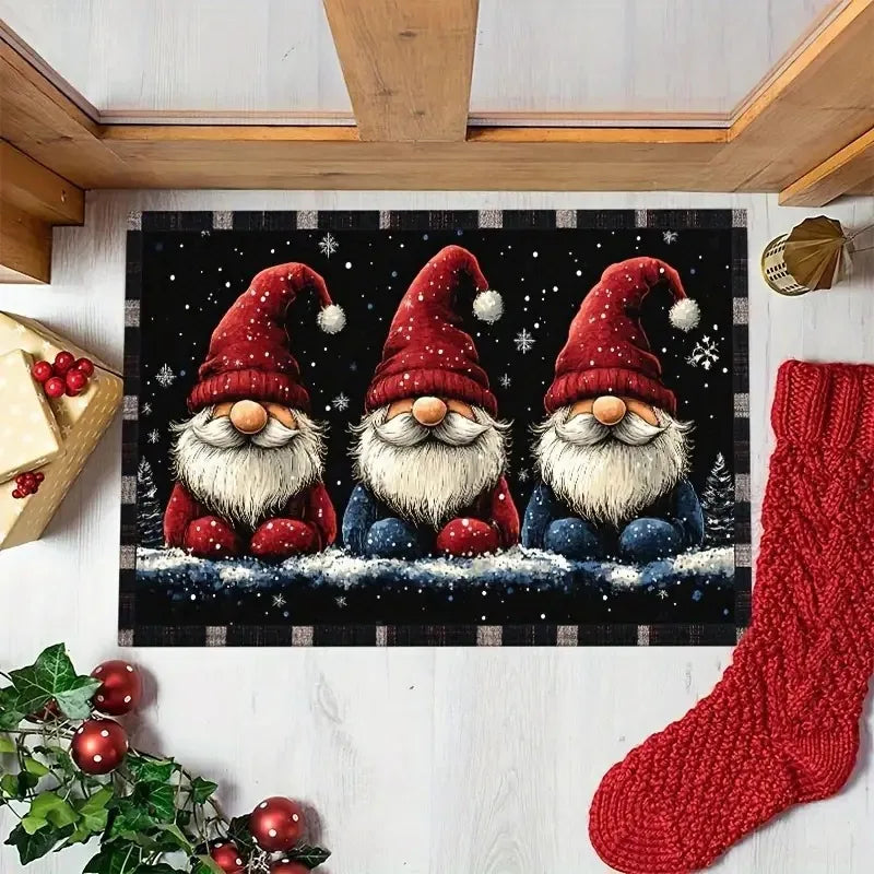 Christmas Gnome Snowman Door Mat Festive Non-Slip Rug Dirt-Resistant Entryway Carpet Foyer Kitchen Home Decor