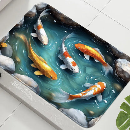 Koi Fish Print Bathroom Mat Non-Slip Absorbent Foot Rug Shower Room Door Carpet Home Decor