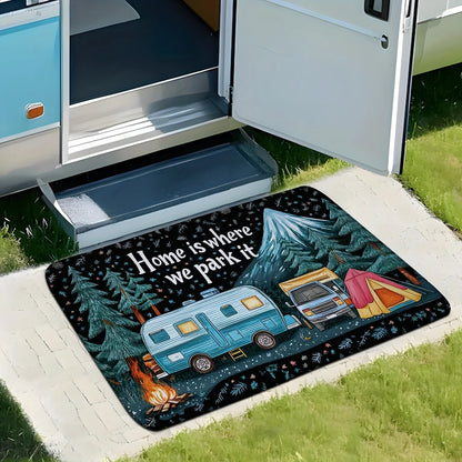 VIKAMA Happy Camper Rug Creative Style Doormat Welcome Mat Warm Non-Slip Bedroom Living Room Bathroom Carpet Home Decor
