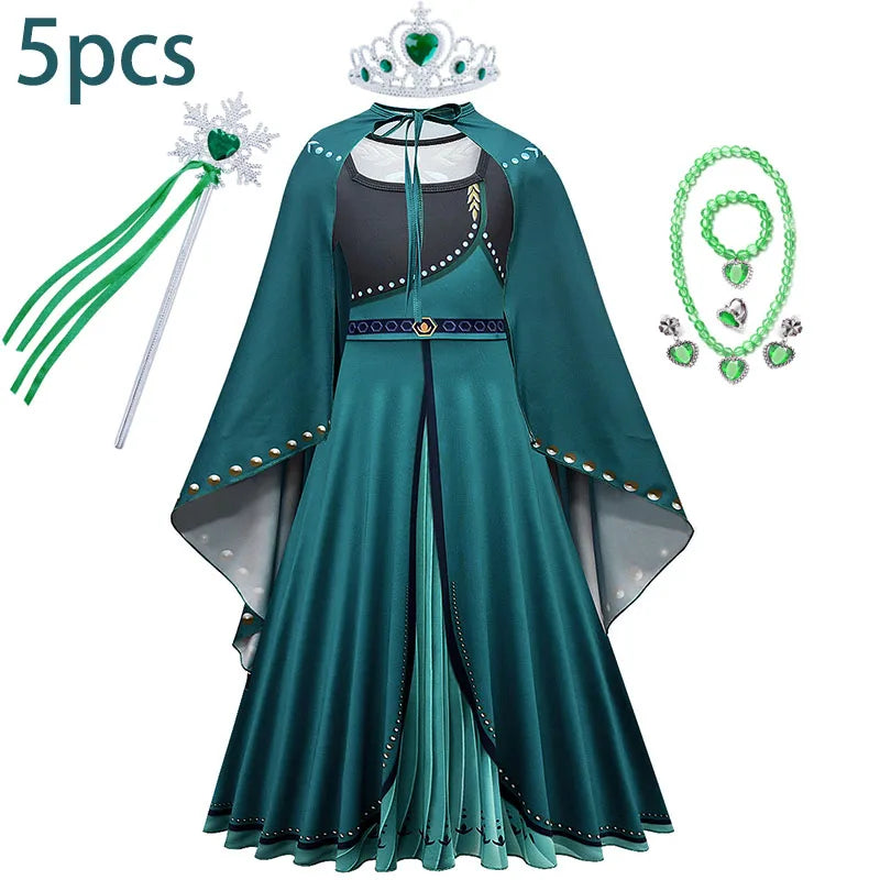 Disney Frozen Anna Dark Green Cloak Costume Dress For Girls