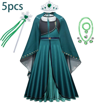Disney Frozen Anna Dark Green Cloak Costume Dress For Girls