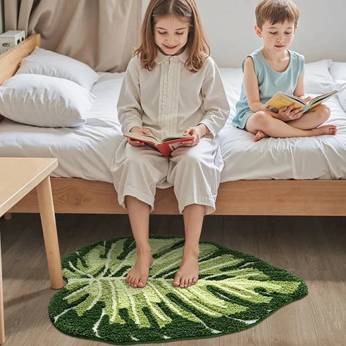 VIKAMA Green Leaf Bath Mat Non-Slip Washable Soft Shower Bedroom Bathroom Rug