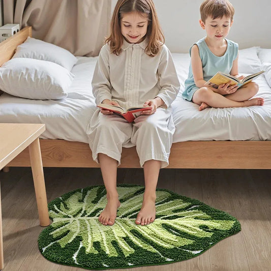 VIKAMA Green Leaf Bath Mat Non-Slip Washable Soft Shower Bedroom Bathroom Rug