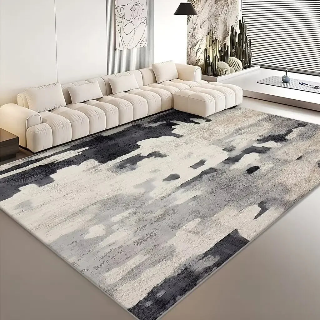 Modern Abstract Grey Plush Washable Area Rug