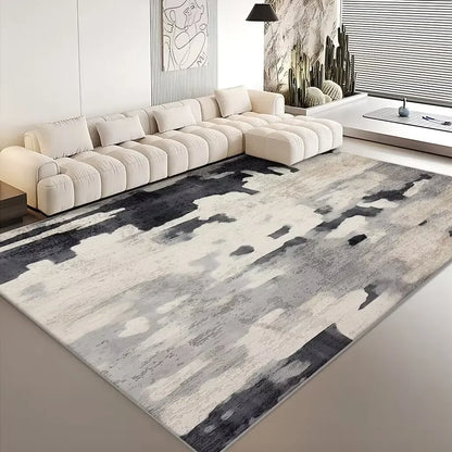 Modern Abstract Grey Plush Washable Area Rug
