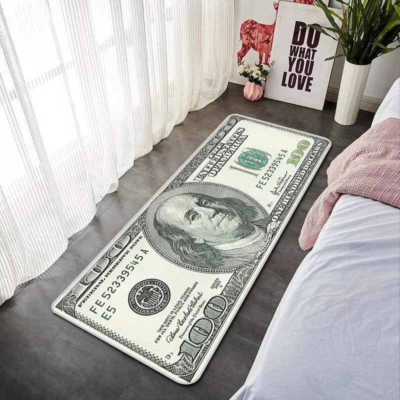 VIKAMA Creative Banknote Long Strip Floor Mat Soft Non-Slip Bedroom Bedside Rug