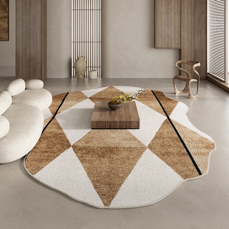 American Retro Brown Irregular Plush Area Rug