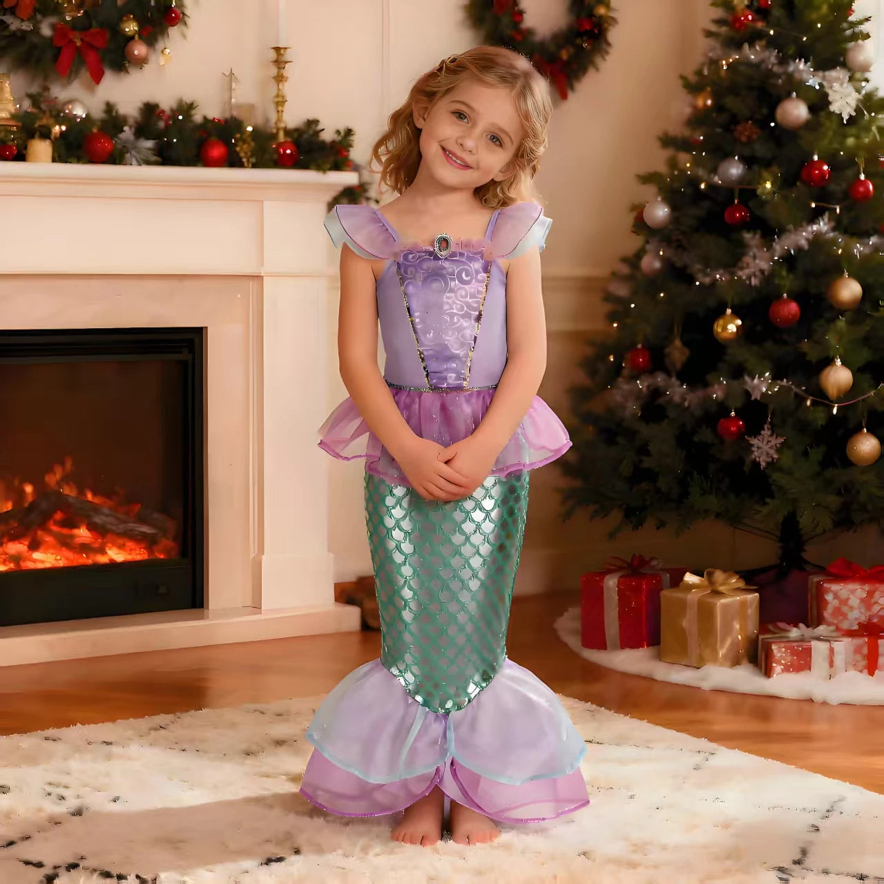 Disney Purple Mermaid Princess Costume Dress For Girls