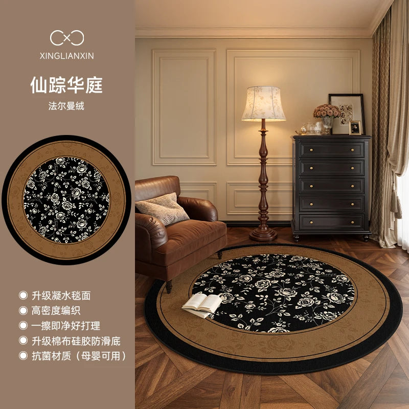 Medieval Style Round Light Luxury Washable Area Rug