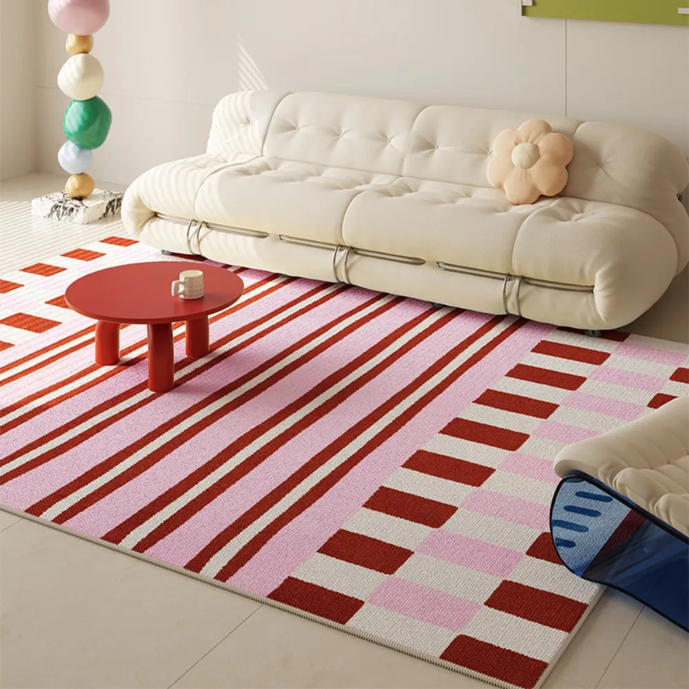 VIKAMA Fresh Colour Block Geometric Rug Living Room Sofa Area Non Slip Wear Resistant Floor Mat Ins Style Decorative Rug
