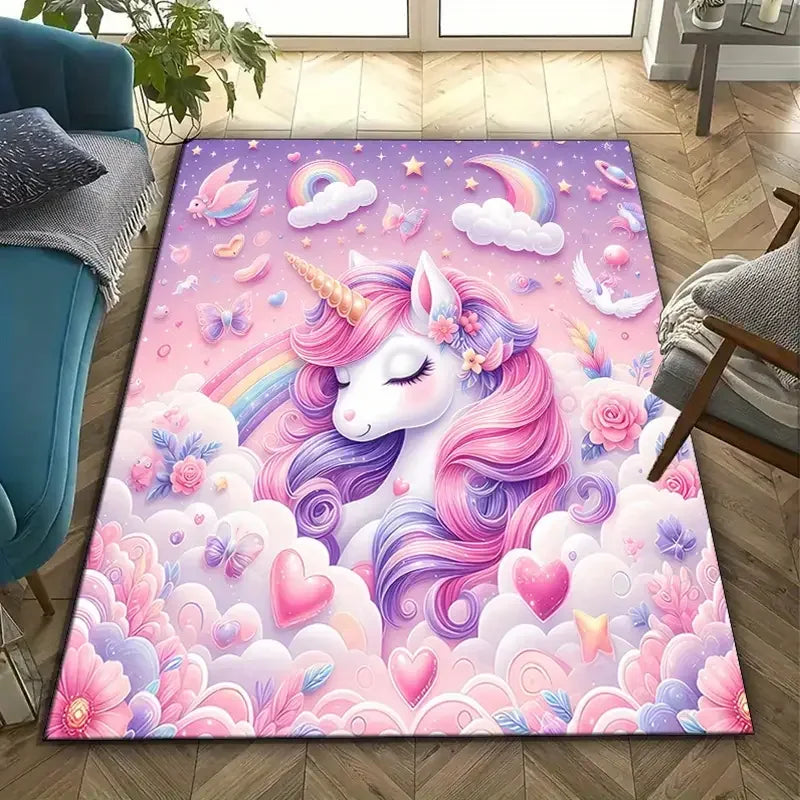 VIKAMA Rainbow Unicorn Kids Room Rug