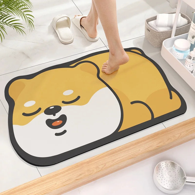 Cute Diatom Super Absorbent Bathroom Mat Cartoon Non-Slip Quick-Drying Toilet Bath Floor Mat