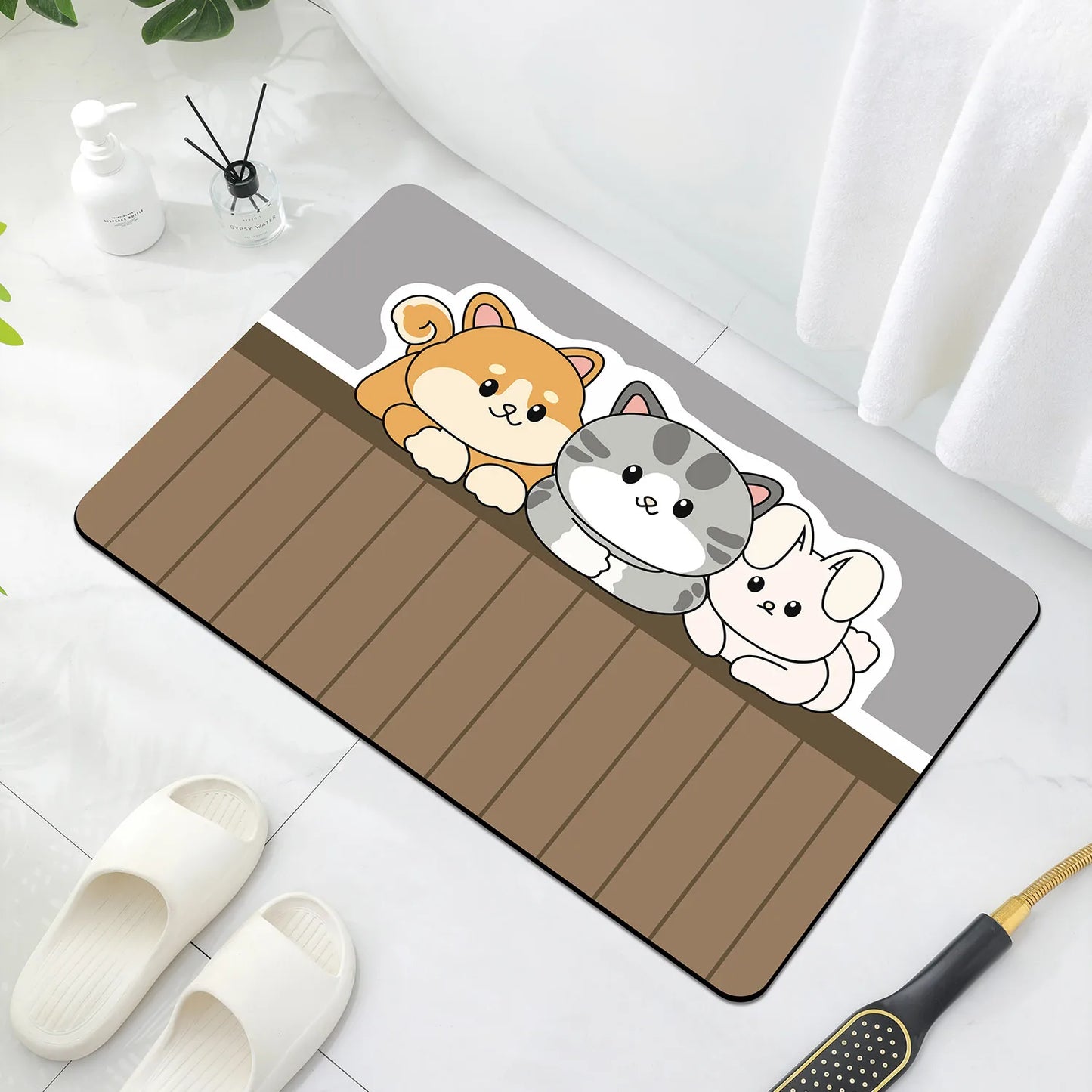 Cartoon Diatomaceous Mud Bathroom Mat Soft Absorbent Non-Slip Floor Rug Toilet Sink Bedroom Carpet Home Decor