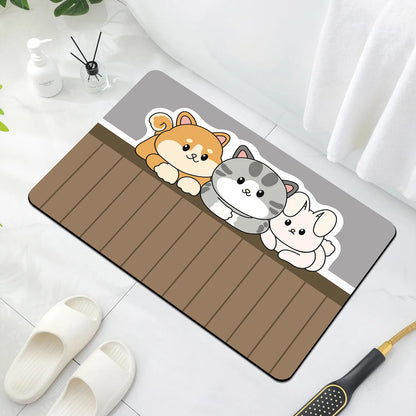 Cartoon Diatomaceous Mud Bathroom Mat Soft Absorbent Non-Slip Floor Rug Toilet Sink Bedroom Carpet Home Decor