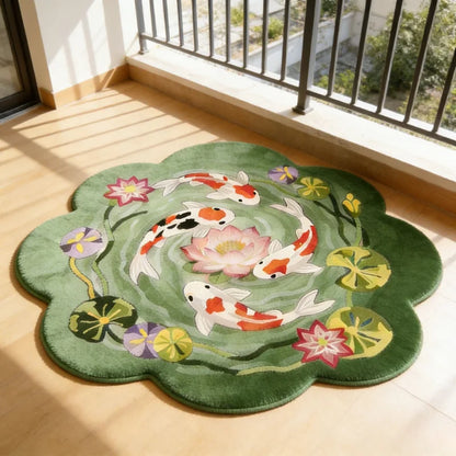 Koi Fish Pattern Round Fluffy Non-Slip Area Rug