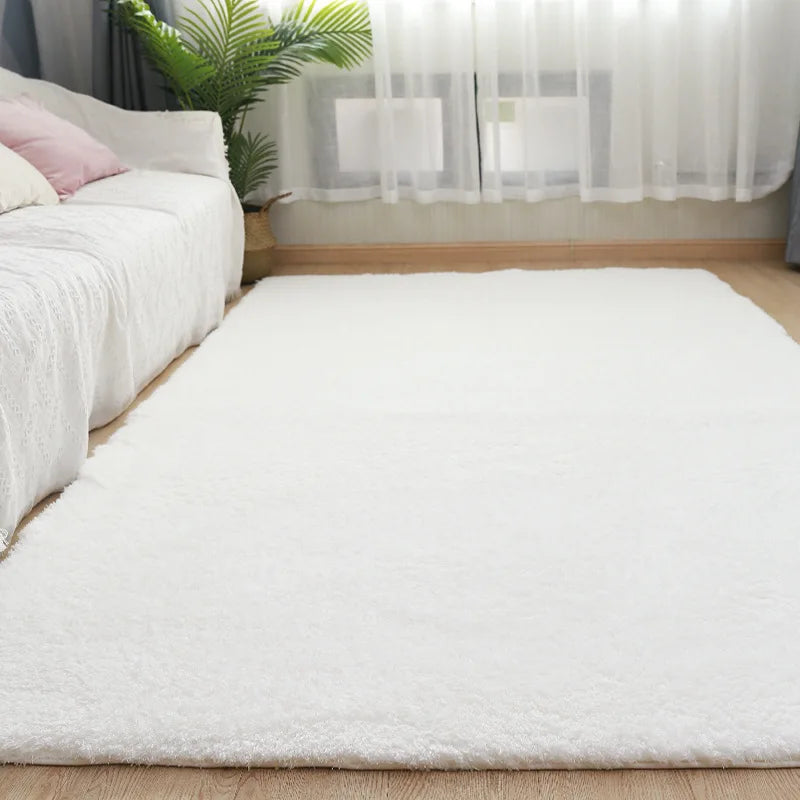 Beige Fluffy Bedroom Area Rug