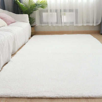 Beige Fluffy Bedroom Area Rug