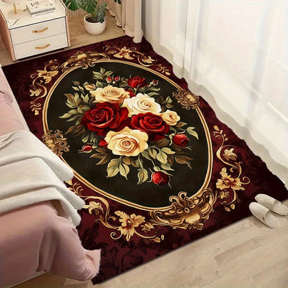 Retro Rose Floral Area Rug